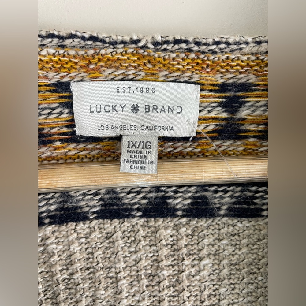NWT Lucky Brand Women’s Tribal Hooded Open Front Cardigan Sweater Size 1X - Picture 11 of 13